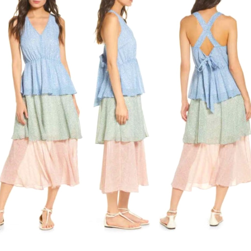Sam Edelman Crisscross Open Back Tiered Maxi Dress, Size 10
